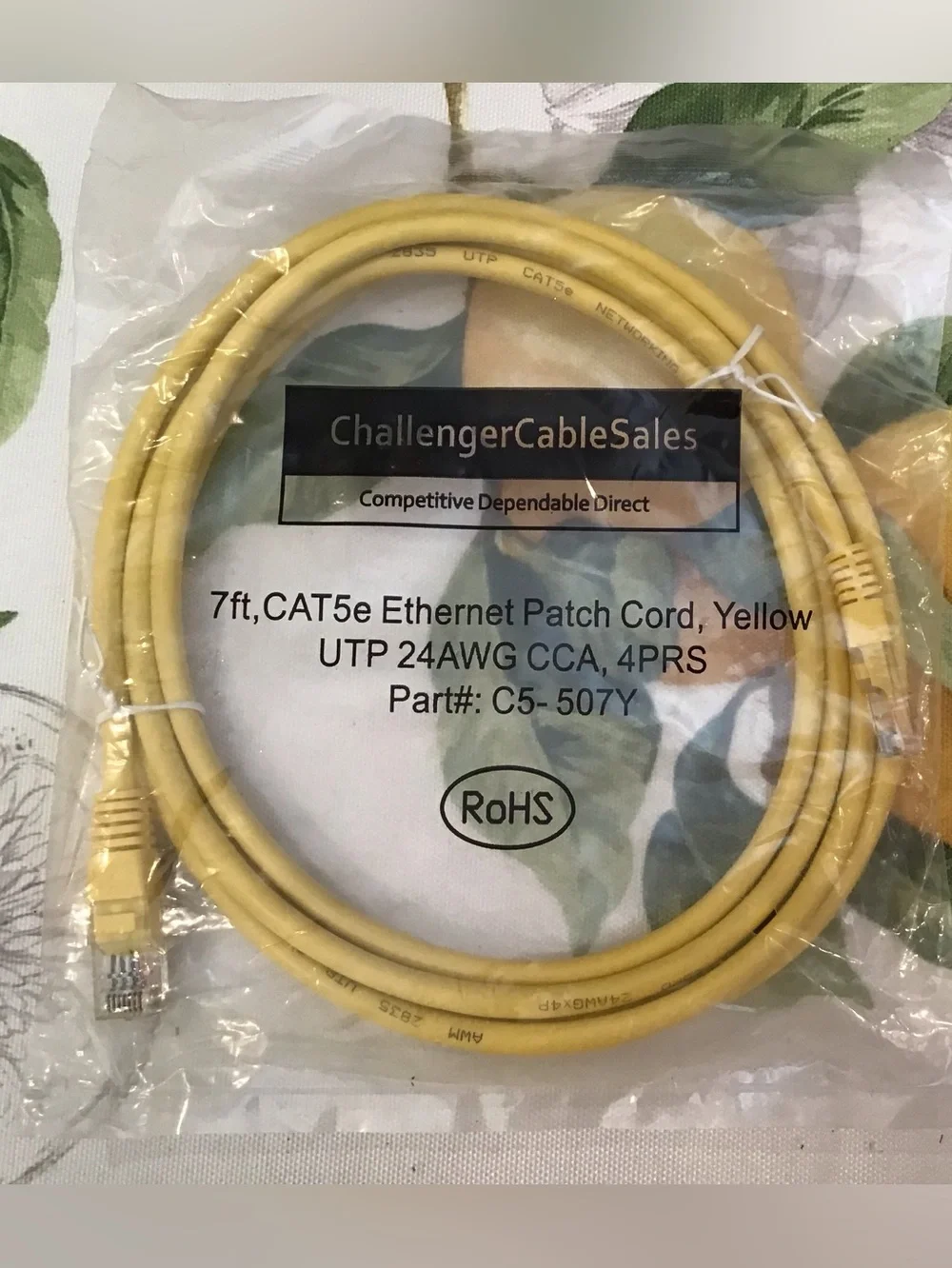 Yellow CAT5e 7ft Ethernet Patch Cable